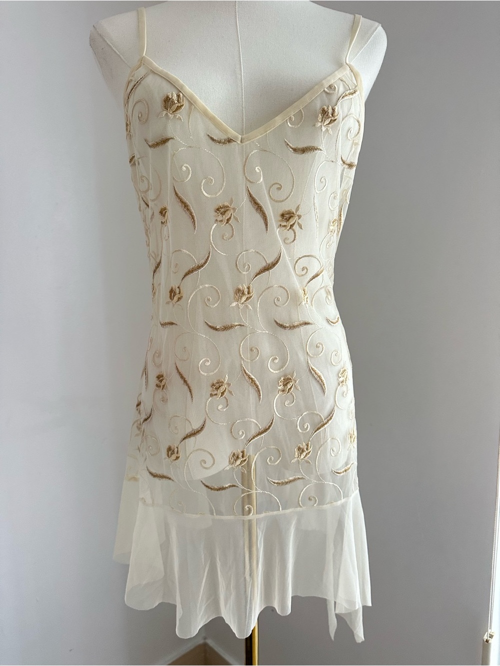 La Perla Vintage Ivory Floral Embroidered Slip Dress